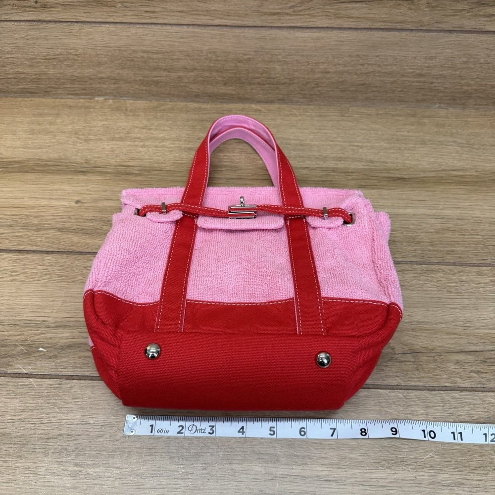 NEW Boatkin Sunwin Madaket Small Classic Tote Bag Terry Cloth Canvas Red Pink - Picture 9 of 11